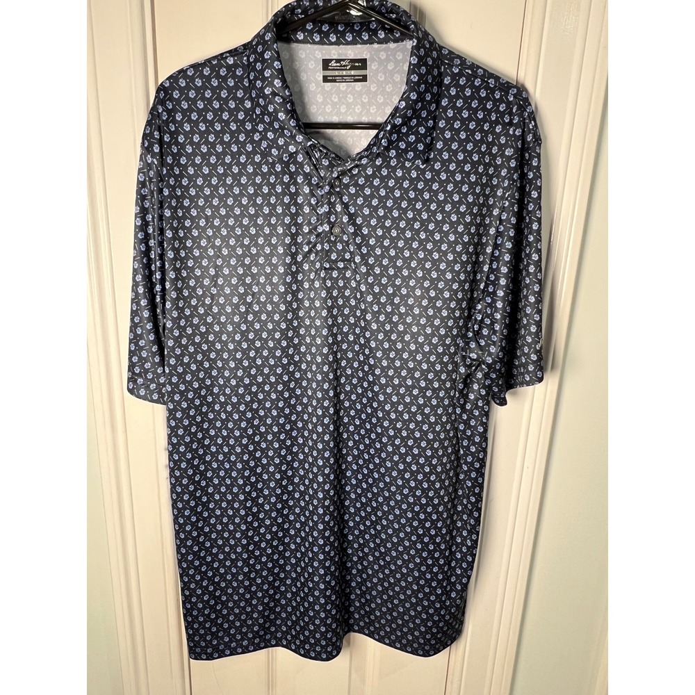 Ben Hogan Performance Mens Navy Blue Floral Hibiscus Golf Polo Shirt Large